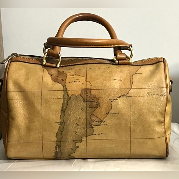 Alviero Martini Leather Handbag Brown Purse Boston Speedy Bag Satchel Milan Bags - Picture 3 of 12